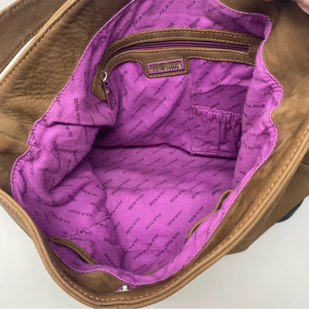 Brown Suede Shoulder Hobo Bag with Dark Trim